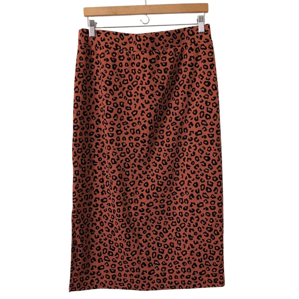 NWT Lou & Grey Leopard Print Midi Pencil Skirt Womens Large Cheetah Stretchy Fit